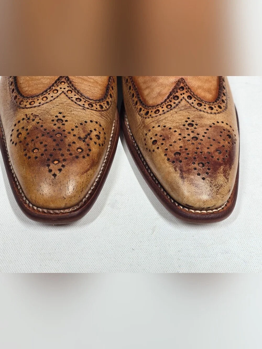 Paul Smith Leather Wingtip Brogue Oxfords Mens UK 6.5 Tan Burnished Dress Shoes